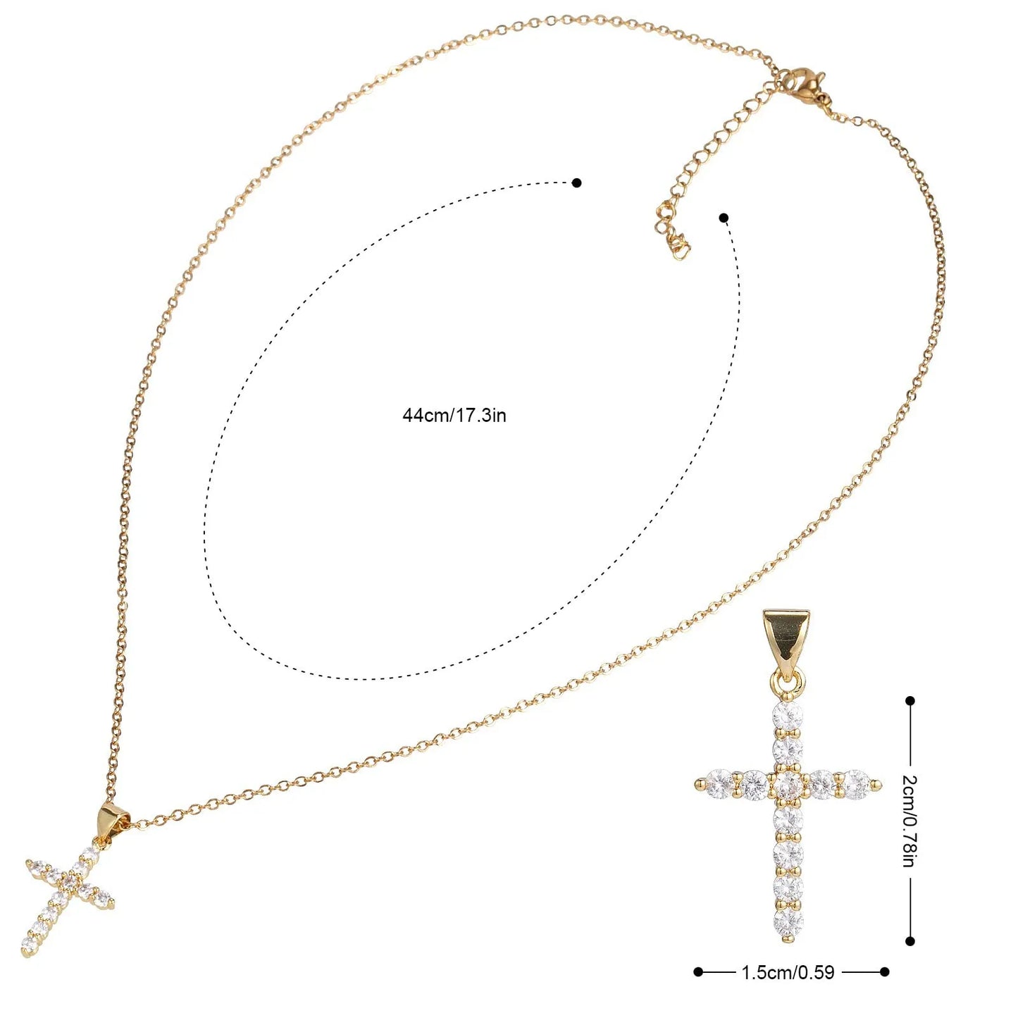 Zircon Cross Crown Pendant Necklace