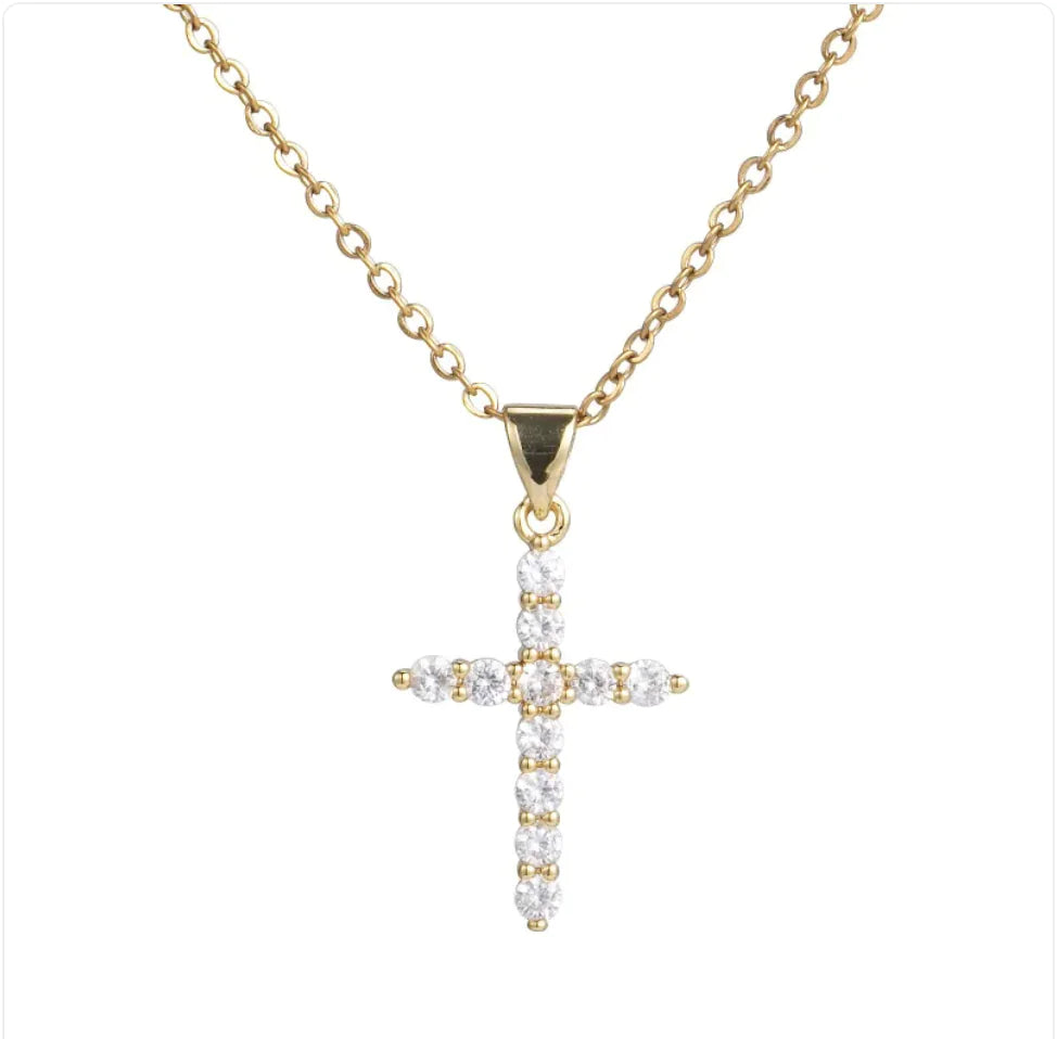 Zircon Cross Crown Pendant Necklace