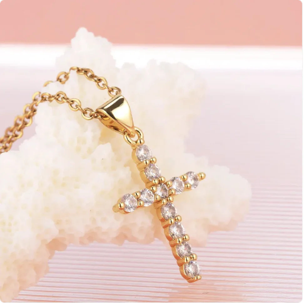 Zircon Cross Crown Pendant Necklace