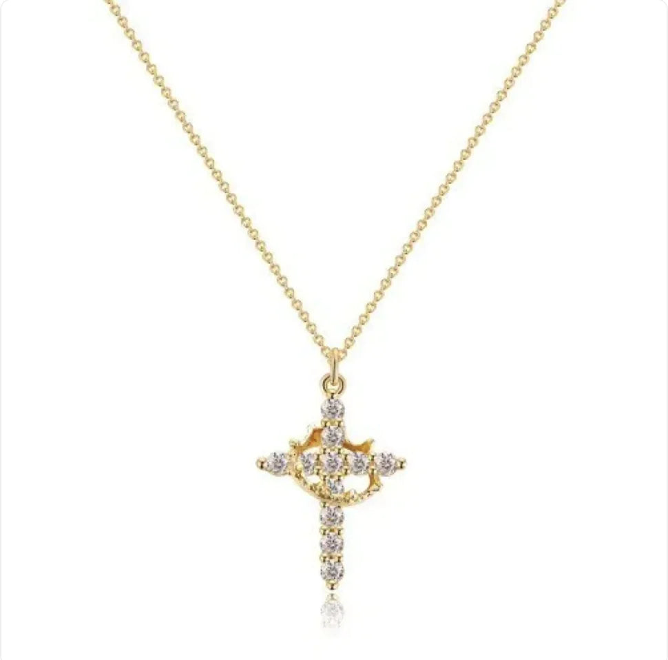 Zircon Cross Crown Pendant Necklace