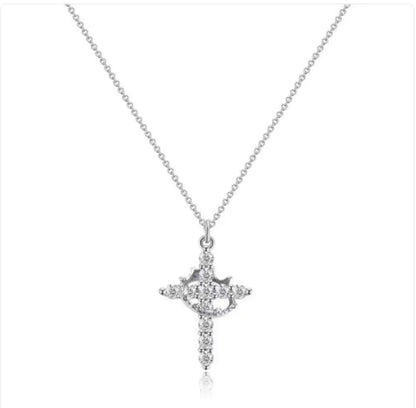 Zircon Cross Crown Pendant Necklace